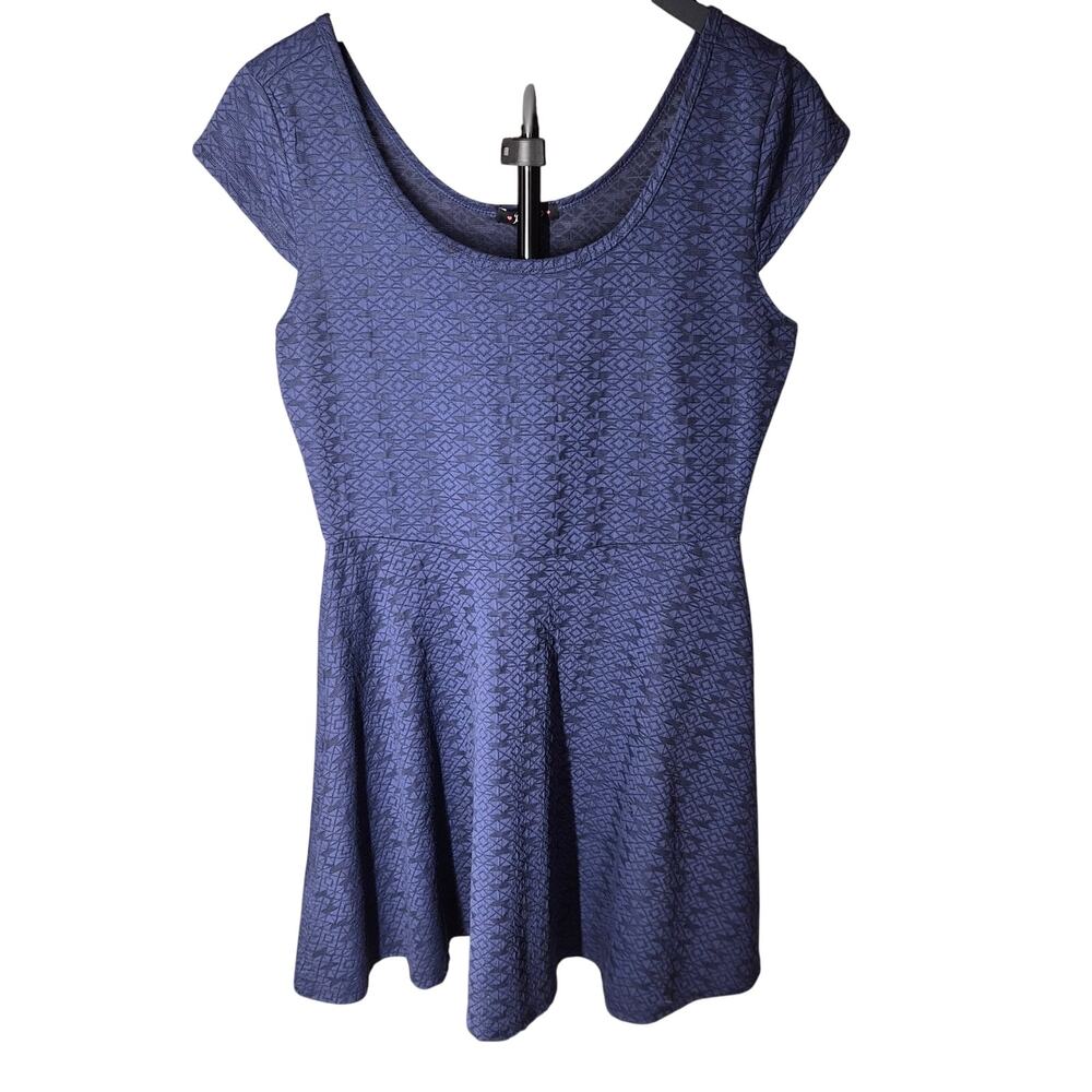 BeBop Dark Blue Textured Geo Fit and Flare‎ Mini Dress Size Large Coquette Y2K